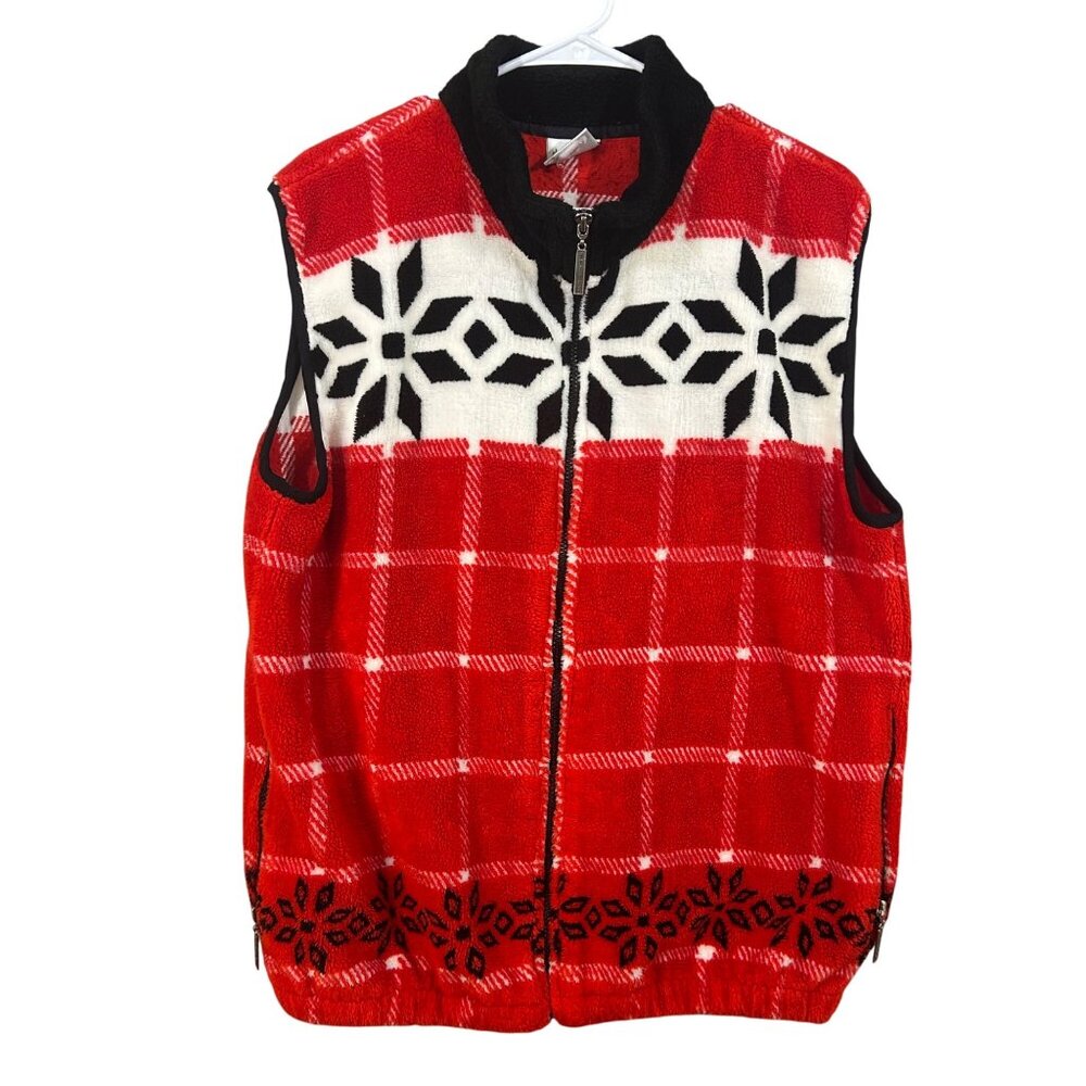 Duffel Outdoor Fleece Vest Snowflakes Full Zip GUC Women Size L